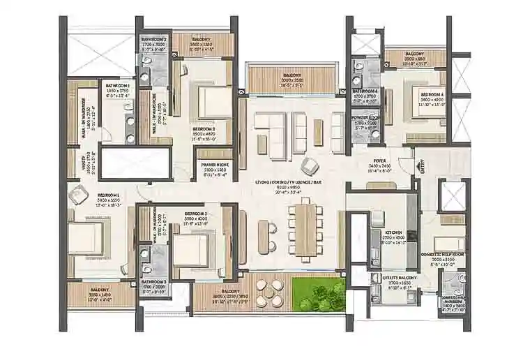 4 BHK floor plan preview