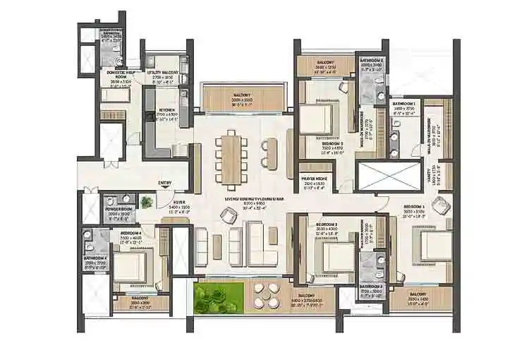 3 BHK floor plan preview